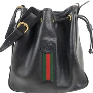 💎✨BEAUTIFUL✨💎 Auth GUCCI Old Gucci Sherry Leather Shoulder Bag Black